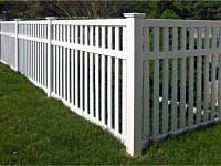 <b>PVC Picket Fence - Contemporary Pool Code White Vinyl Picket Fence with New England Styled Post Caps</b>